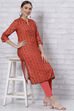 Red Poly Cotton Straight Kurta image number 5